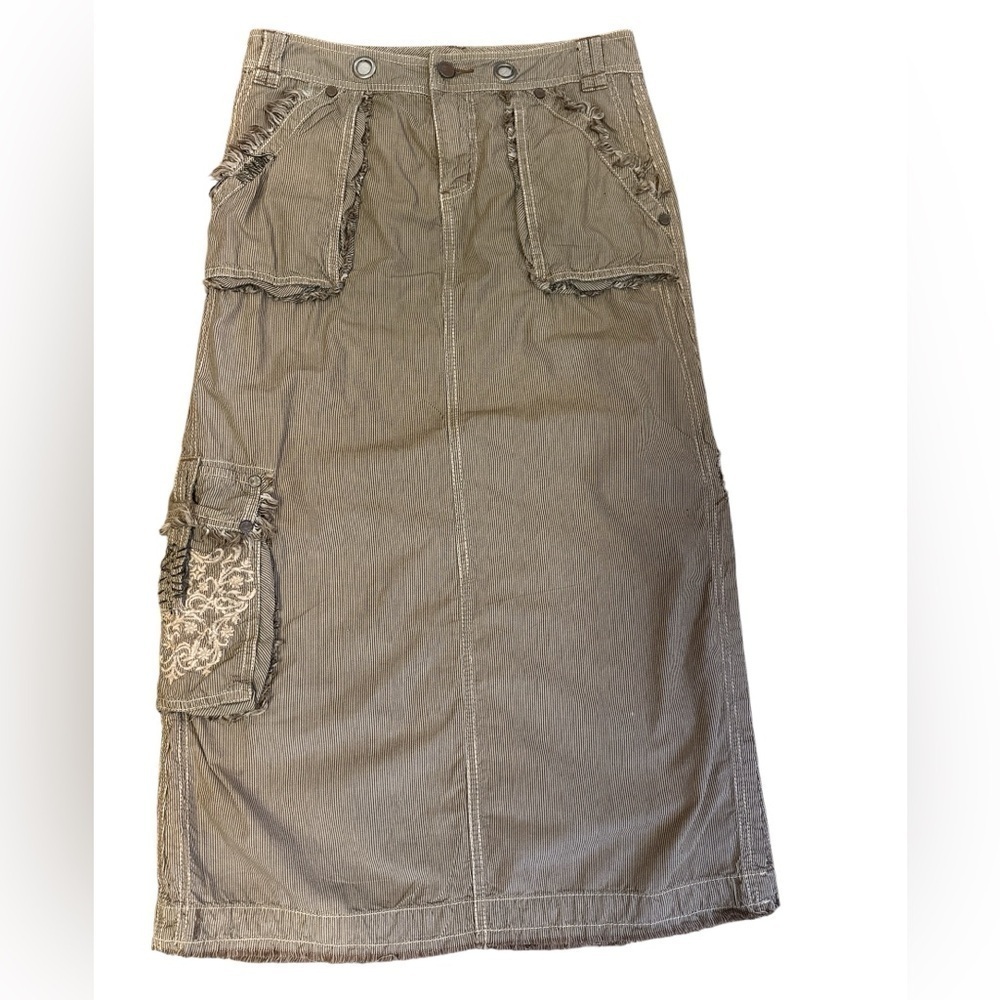 Pure Color Cargo Skirt Brown Stripes Size 27 side splits y2k